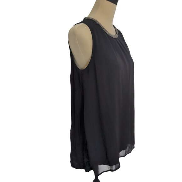 Black Sleeveless Blouse with Sequence Neckline Size XL - Picture 2 of 4